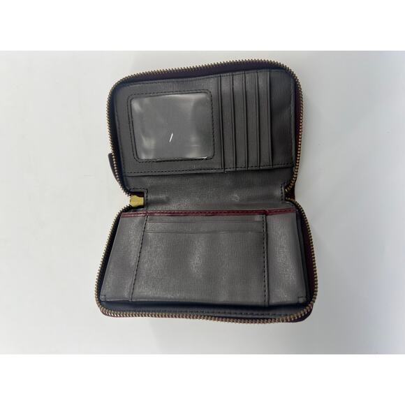 Vintage Fossil Wallet Red Burgundy Zip Leather Pockets 6 x 4 Boho Indie Travel - Picture 7 of 9